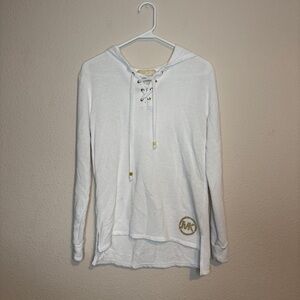 Michael Kors Cream Lace-Up Sweater with Gold Details